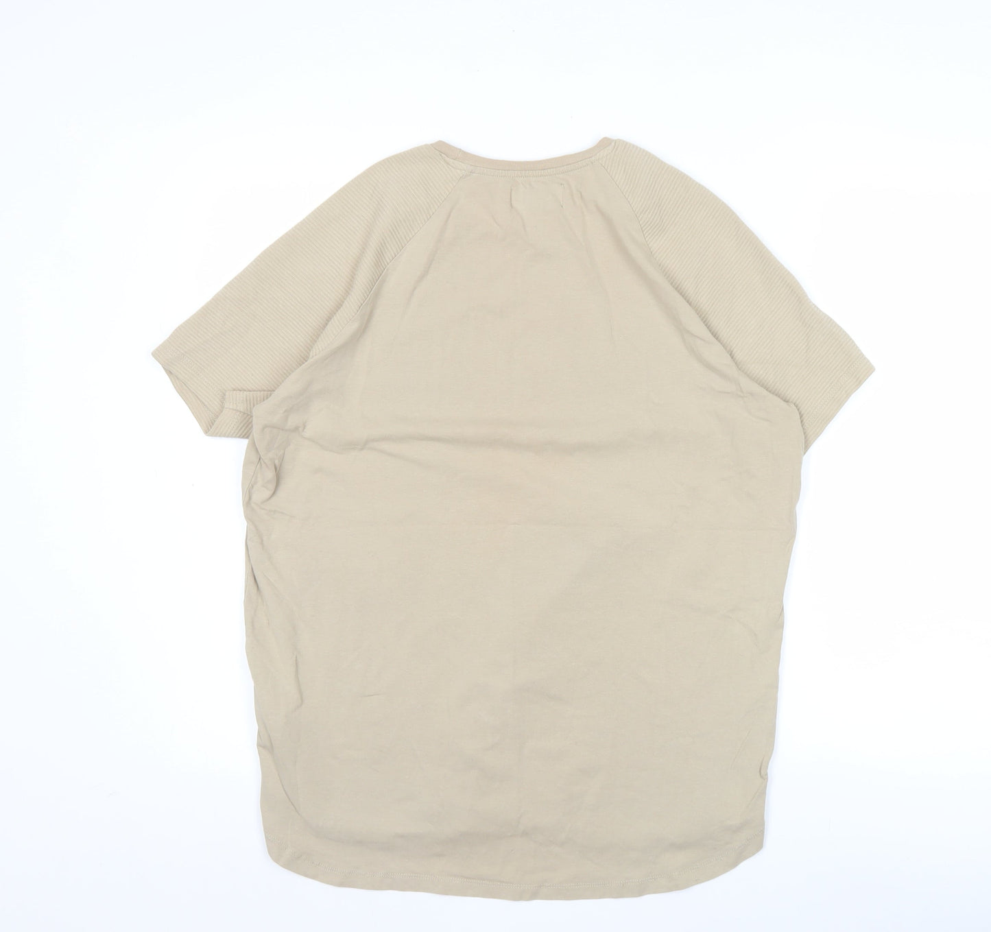 Bershka Men’s Beige Regular Fit Short Sleeve Cotton T-Shirt L