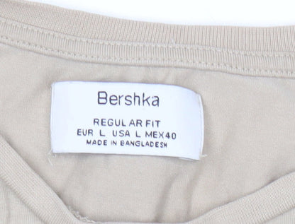 Bershka Men’s Beige Regular Fit Short Sleeve Cotton T-Shirt L