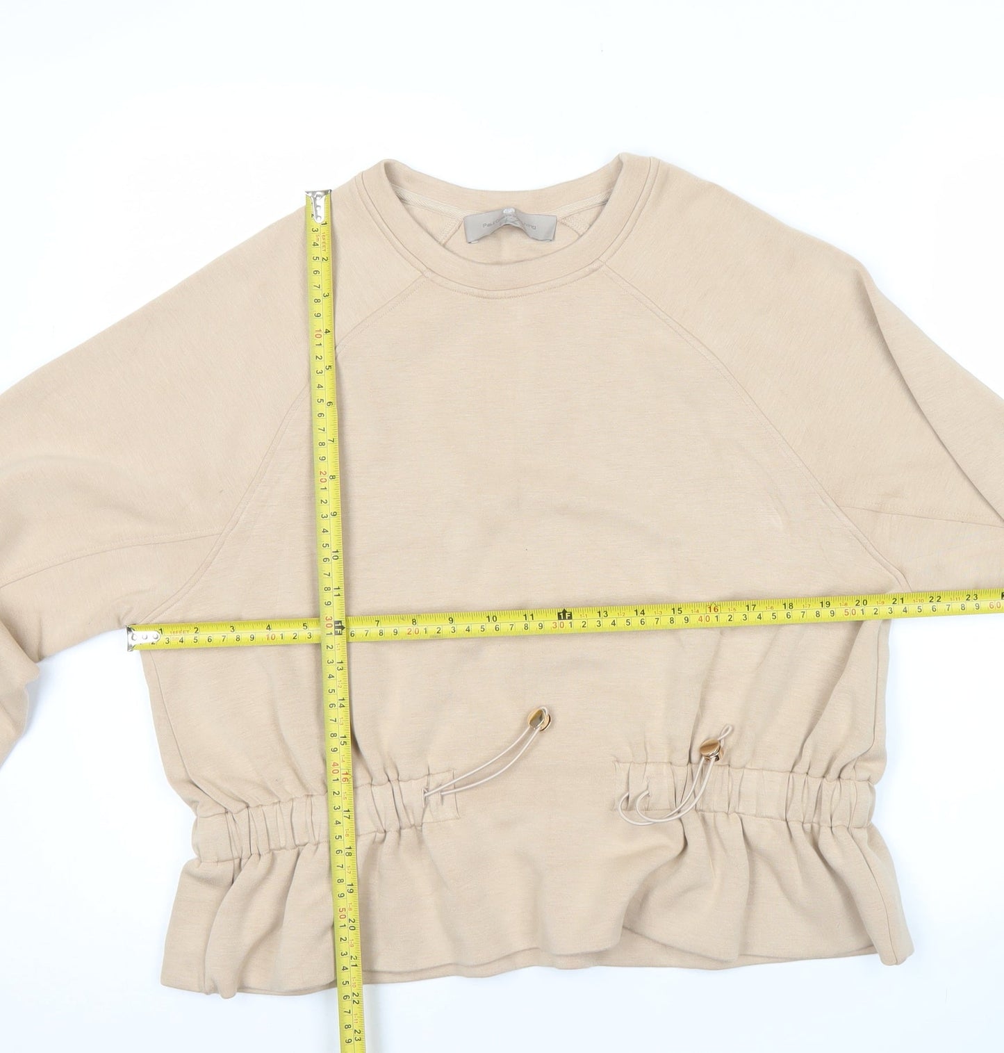 Paul Costelloe Living Women’s Beige Sweatshirt Size 12 Drawstring Hem