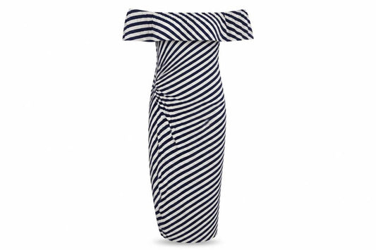 Oasis Women’s Blue Striped Bodycon Dress L Long Sleeve Knee Length