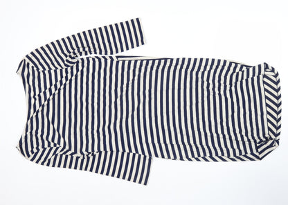 Oasis Women’s Blue Striped Bodycon Dress L Long Sleeve Knee Length