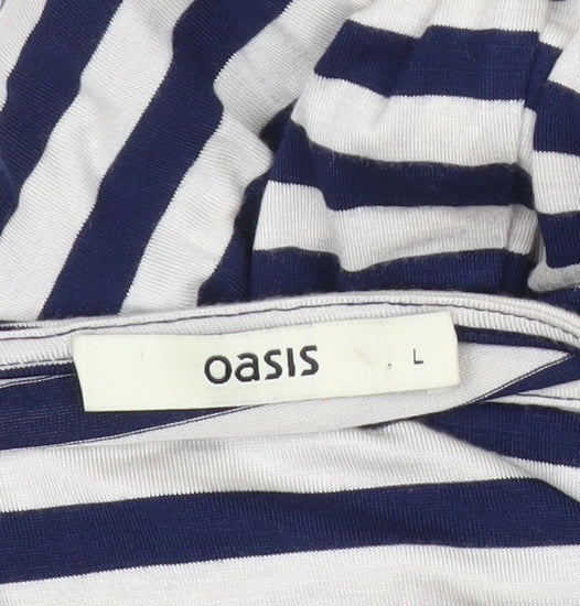 Oasis Women’s Blue Striped Bodycon Dress L Long Sleeve Knee Length