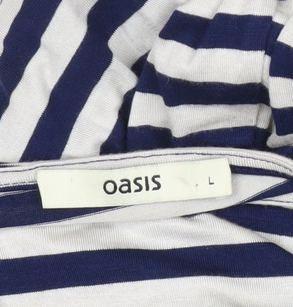 Oasis Women’s Blue Striped Bodycon Dress L Long Sleeve Knee Length