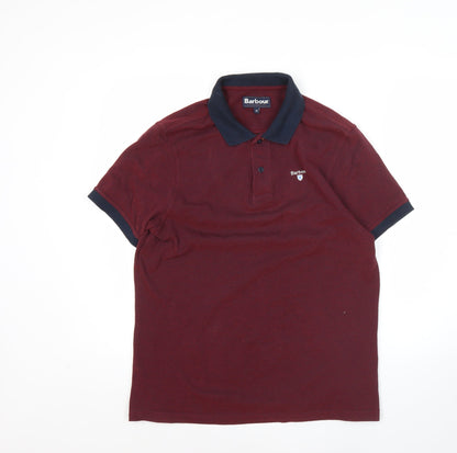 Barbour Men’s Red Polo Shirt Size M Short Sleeve Cotton Casual