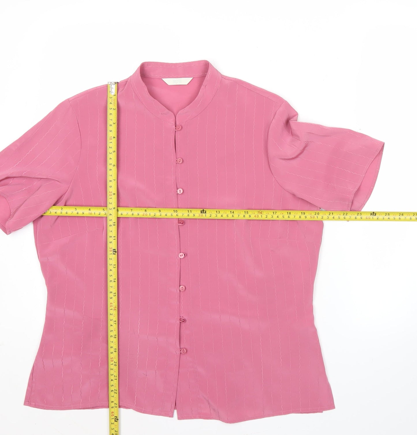 Marks and Spencer Women’s Pink Button-Up Shirt UK 14 Short Sleeve