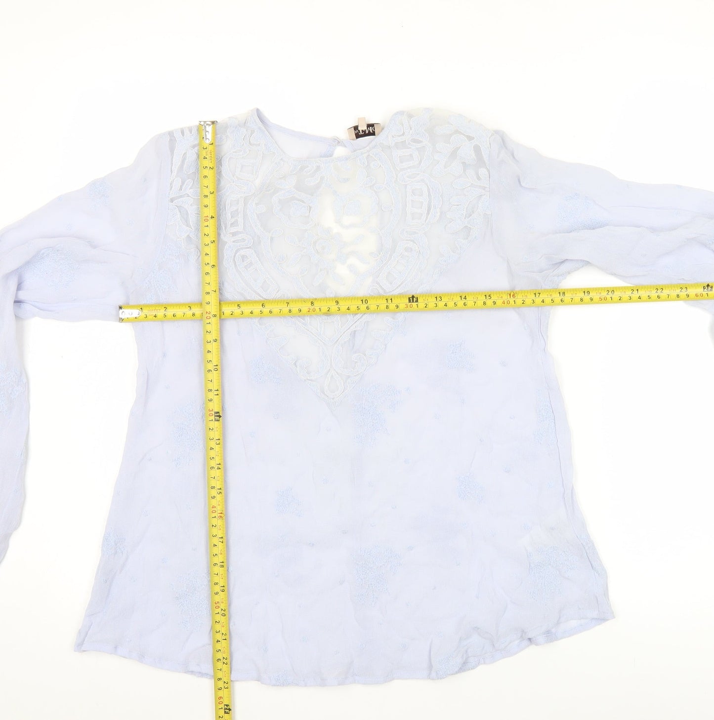 byTiMo Womens Blue Embroidered Tunic Blouse Lace Long Sleeve Size S