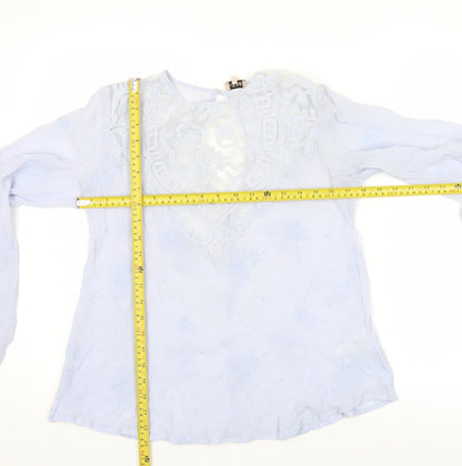 byTiMo Womens Blue Embroidered Tunic Blouse Lace Long Sleeve Size S