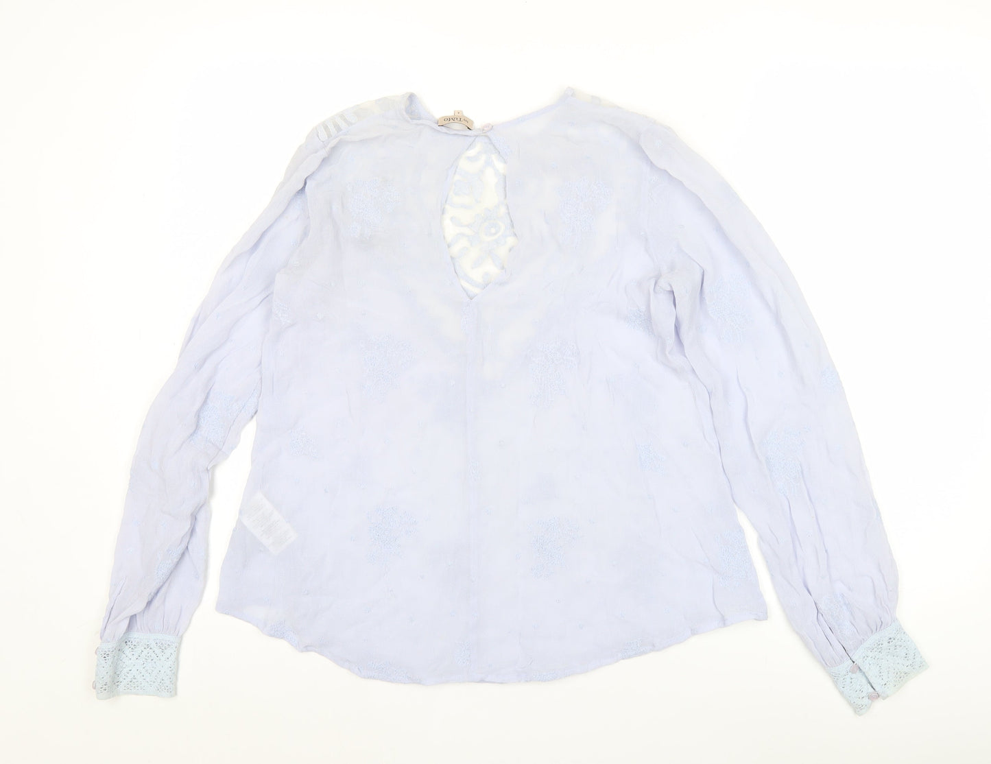 byTiMo Womens Blue Embroidered Tunic Blouse Lace Long Sleeve Size S