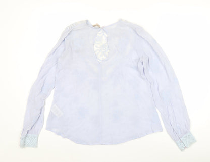 byTiMo Womens Blue Embroidered Tunic Blouse Lace Long Sleeve Size S