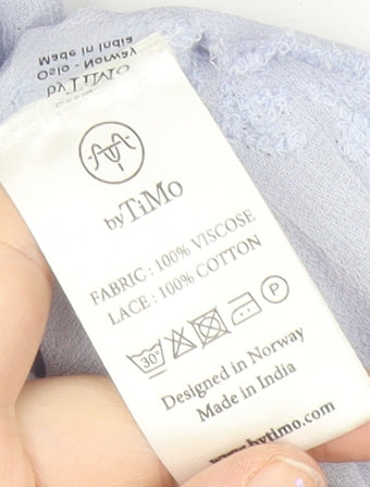 byTiMo Womens Blue Embroidered Tunic Blouse Lace Long Sleeve Size S