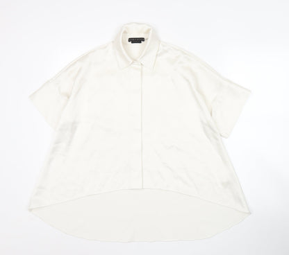 Alice + Olivia Women White XS Collared Button-Up Tunic Shirt Satin