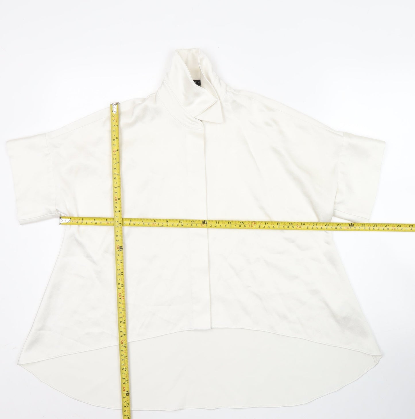 Alice + Olivia Women White XS Collared Button-Up Tunic Shirt Satin