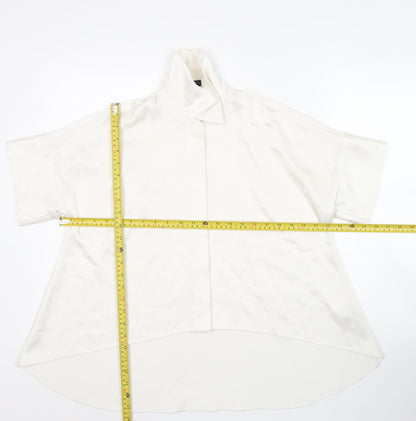 Alice + Olivia Women White XS Collared Button-Up Tunic Shirt Satin