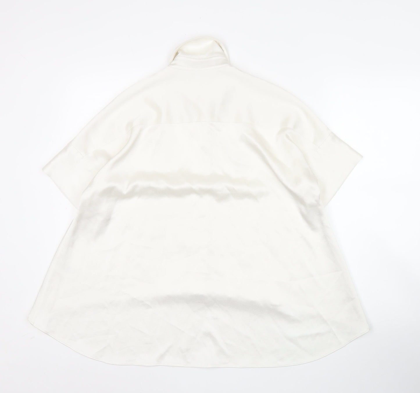 Alice + Olivia Women White XS Collared Button-Up Tunic Shirt Satin