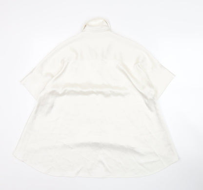 Alice + Olivia Women White XS Collared Button-Up Tunic Shirt Satin