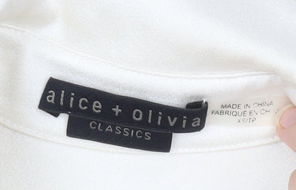 Alice + Olivia Women White XS Collared Button-Up Tunic Shirt Satin