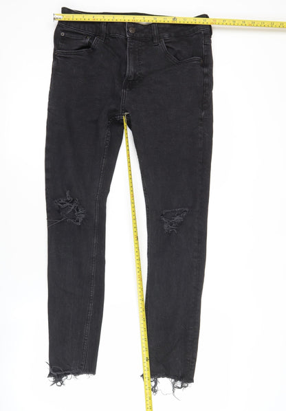 Bershka Womens Black Skinny Distressed Jeans Size 10 Slim Fit Denim