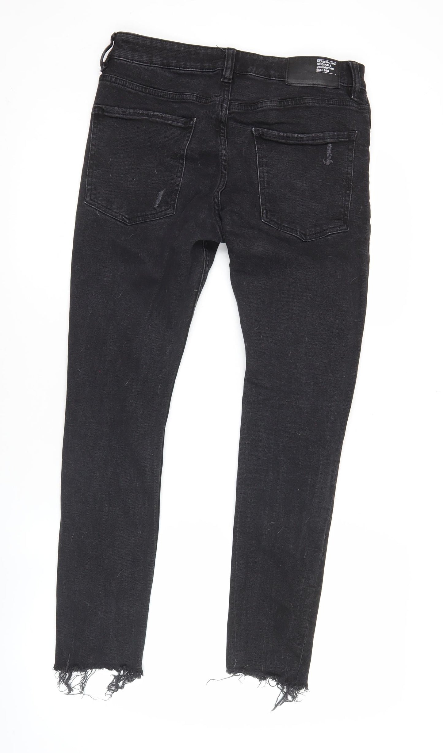 Bershka Womens Black Skinny Distressed Jeans Size 10 Slim Fit Denim