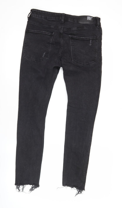 Bershka Womens Black Skinny Distressed Jeans Size 10 Slim Fit Denim