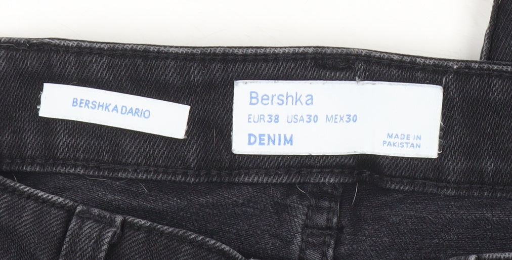 Bershka Womens Black Skinny Distressed Jeans Size 10 Slim Fit Denim