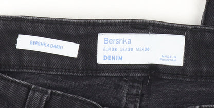 Bershka Womens Black Skinny Distressed Jeans Size 10 Slim Fit Denim