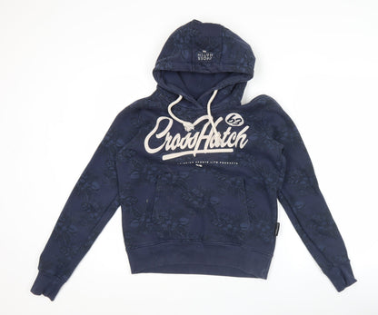 Crosshatch Mens Blue Pullover Hoodie Medium Logo Graphic Floral