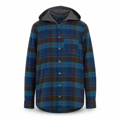 Front view of Art Class Teens Multicoloured Plaid Flannel Hooded Button-Up Shirt L