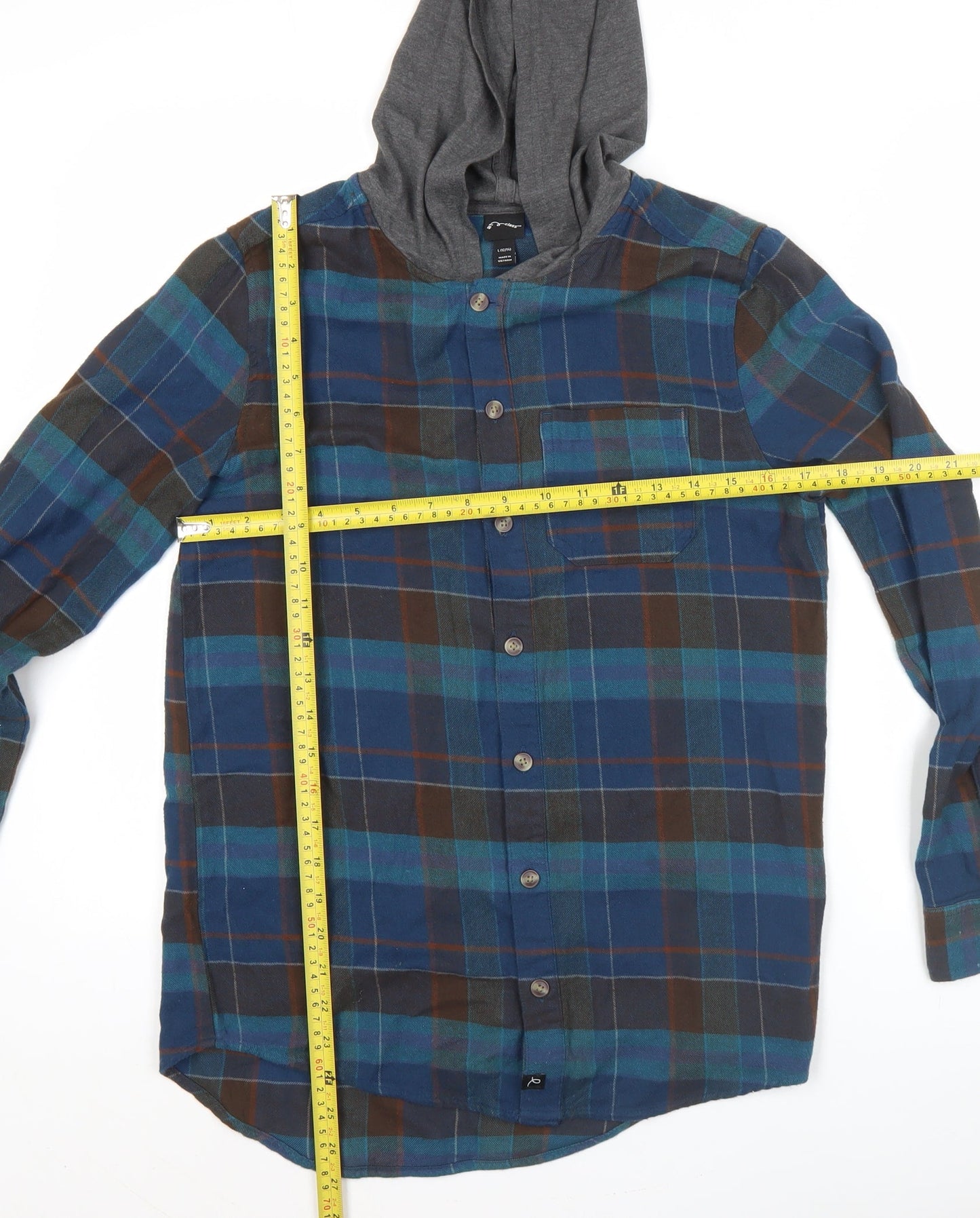 Art Class Teens Multicoloured Plaid Flannel Hooded Button-Up Shirt L