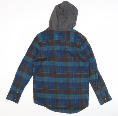Art Class Teens Multicoloured Plaid Flannel Hooded Button-Up Shirt L