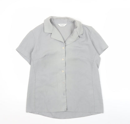 Berkertex Women’s Grey Size 10 Petite Button-Up Short Sleeve Blouse