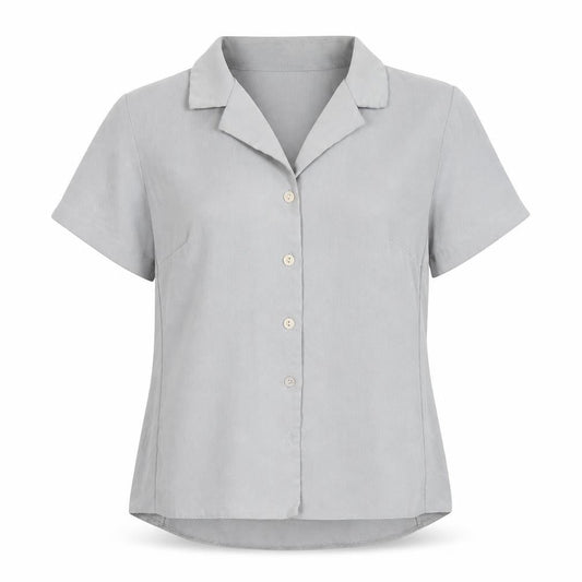 Berkertex Women’s Grey Size 10 Petite Button-Up Short Sleeve Blouse