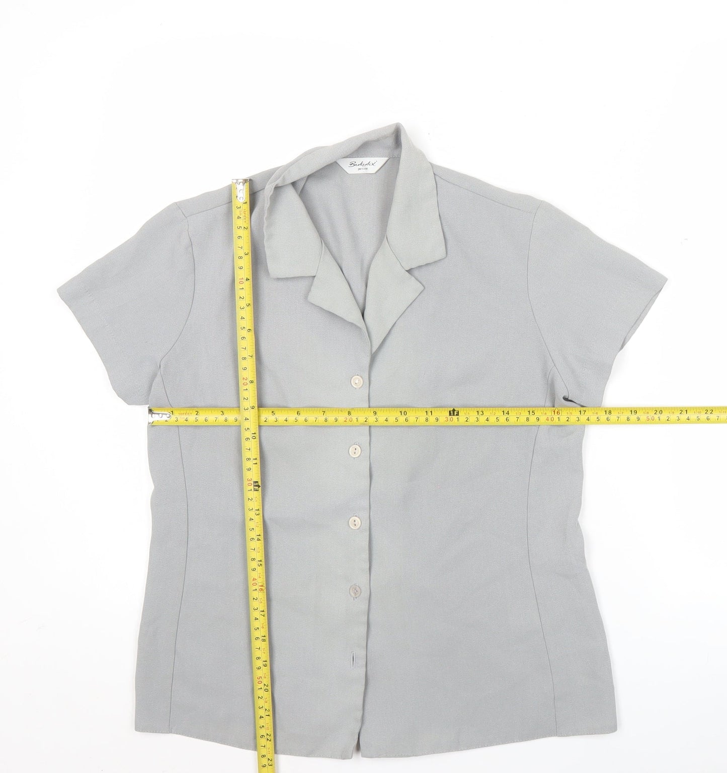 Berkertex Women’s Grey Size 10 Petite Button-Up Short Sleeve Blouse