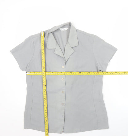 Berkertex Women’s Grey Size 10 Petite Button-Up Short Sleeve Blouse