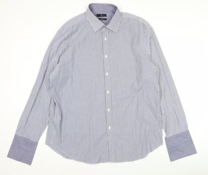 Jasper Conran Men’s Blue Striped Dress Shirt 18” Collar Classic Fit