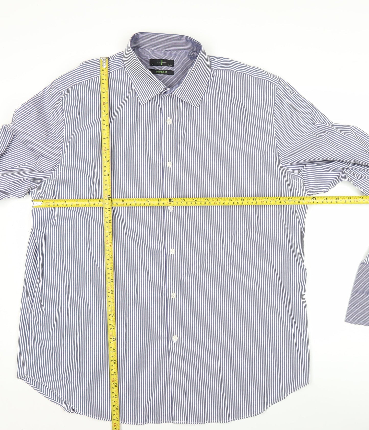 Jasper Conran Men’s Blue Striped Dress Shirt 18” Collar Classic Fit