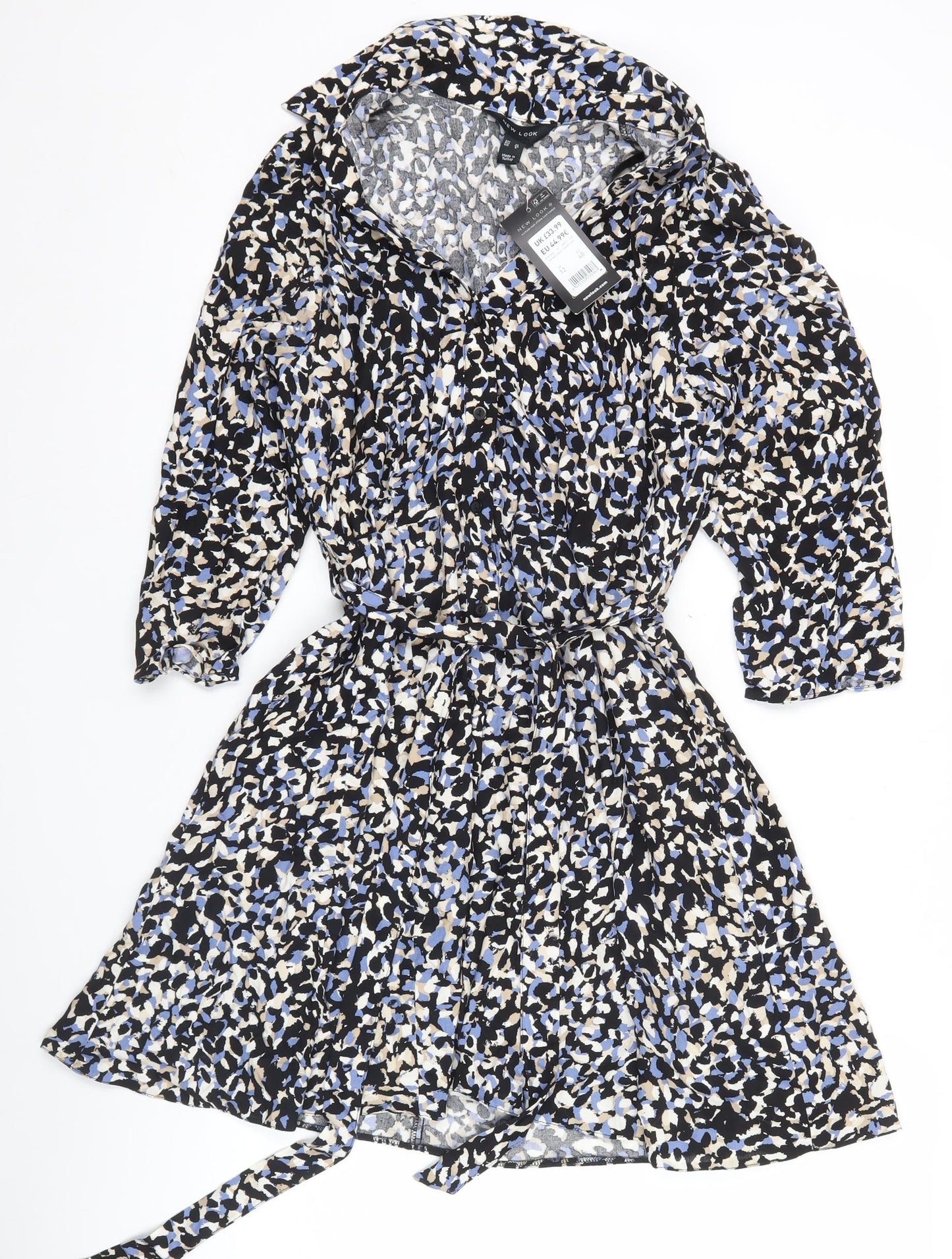 New Look Women’s Black Blue Animal Print Wrap Dress Size 12