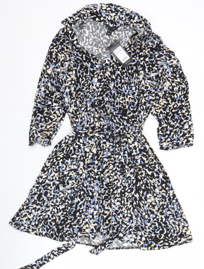 New Look Women’s Black Blue Animal Print Wrap Dress Size 12