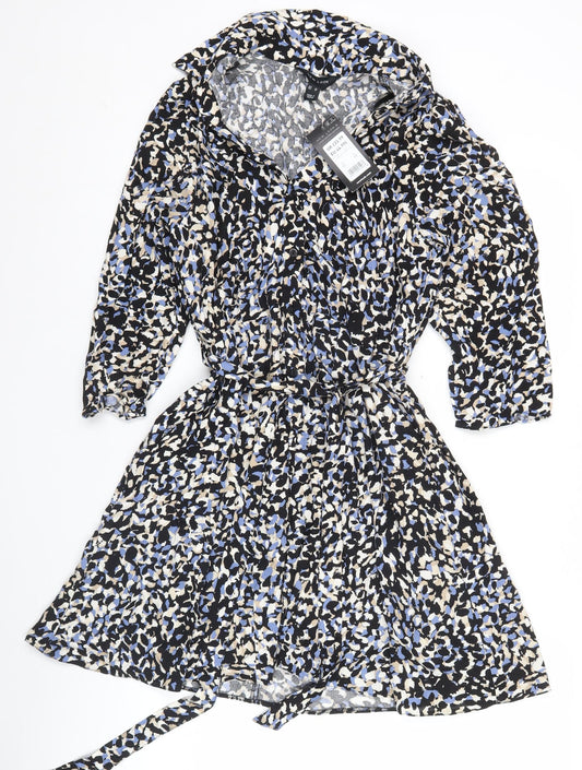 New Look Women’s Black Blue Animal Print Wrap Dress Size 12