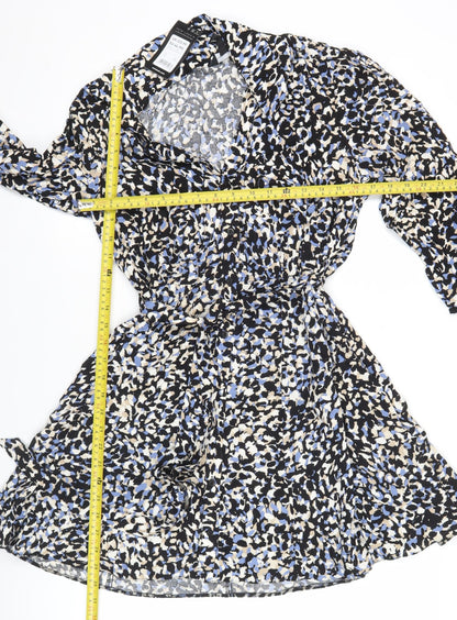 New Look Women’s Black Blue Animal Print Wrap Dress Size 12