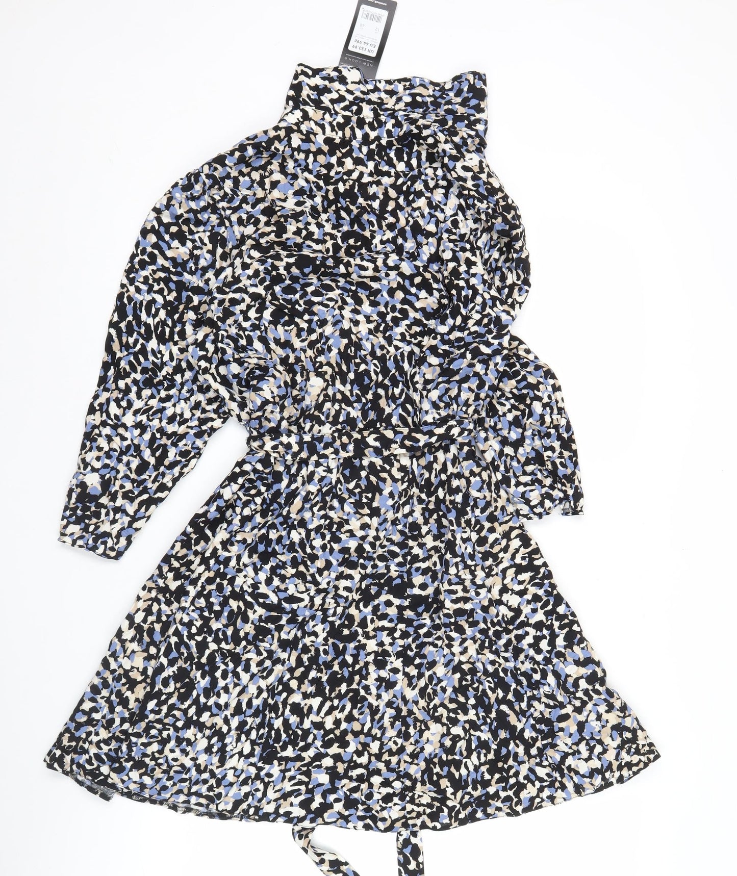 New Look Women’s Black Blue Animal Print Wrap Dress Size 12