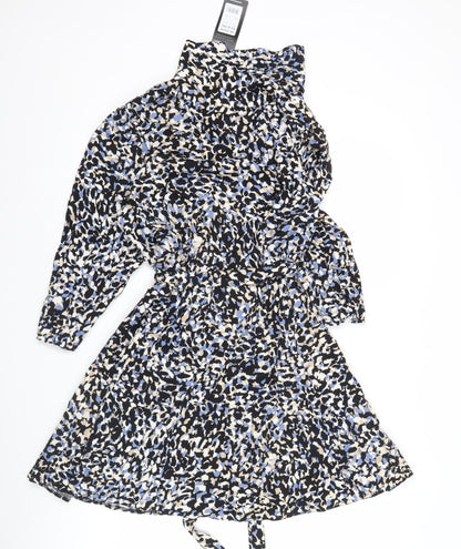 New Look Women’s Black Blue Animal Print Wrap Dress Size 12