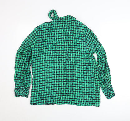 Dunnes Womens Green Geometric Bow Neck Long Sleeve Blouse M