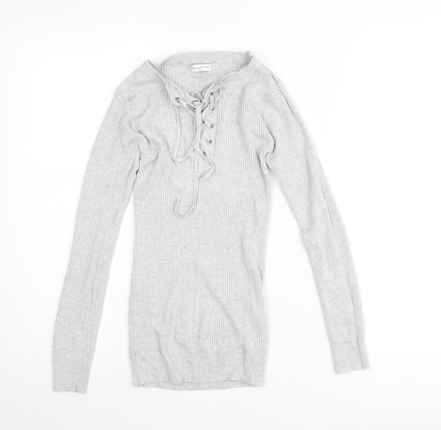 Jacqueline de Yong Womens Grey Long Sleeve Lace Up Tunic Top S