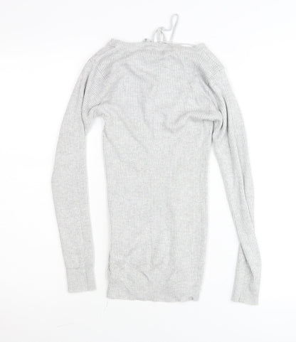 Jacqueline de Yong Womens Grey Long Sleeve Lace Up Tunic Top S