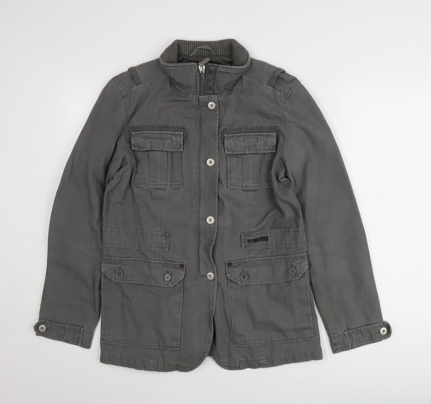 4Wards Men's Grey Military Jacket Size 40 Regular Fit Cotton