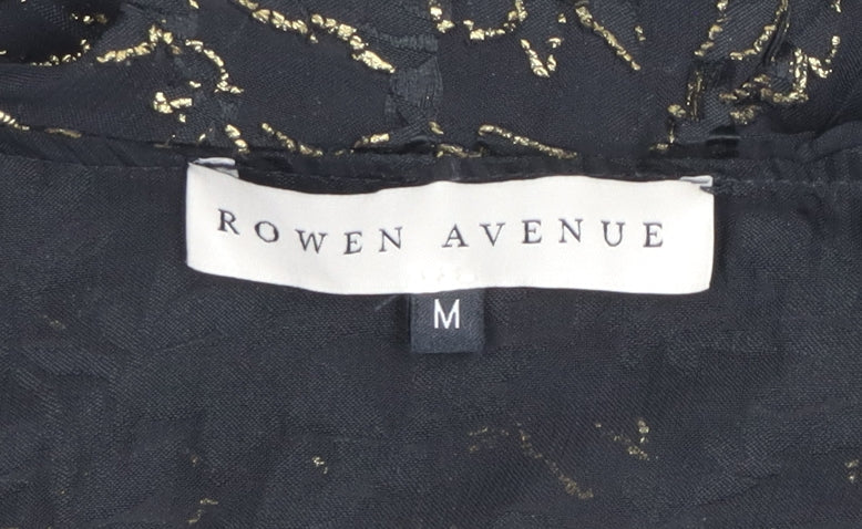 Rowen Avenue Womens Black Gold Ruffle Sheer Blouse Size M