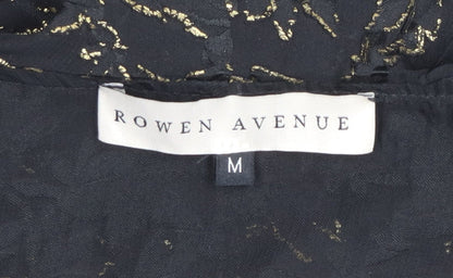 Rowen Avenue Womens Black Gold Ruffle Sheer Blouse Size M