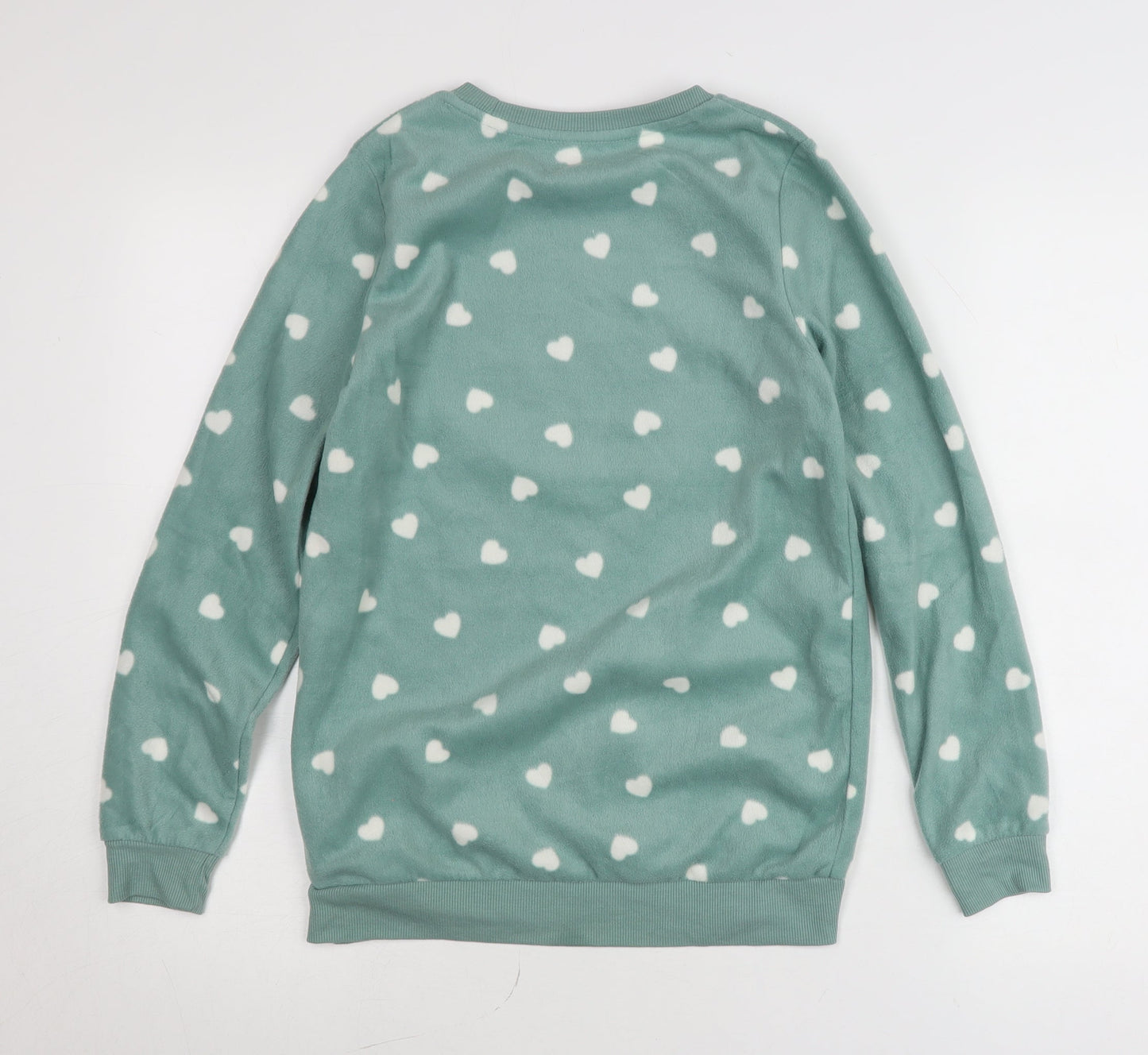 Dunnes Stores Womens Green XS Fleece Heart Print Pullover Jumper