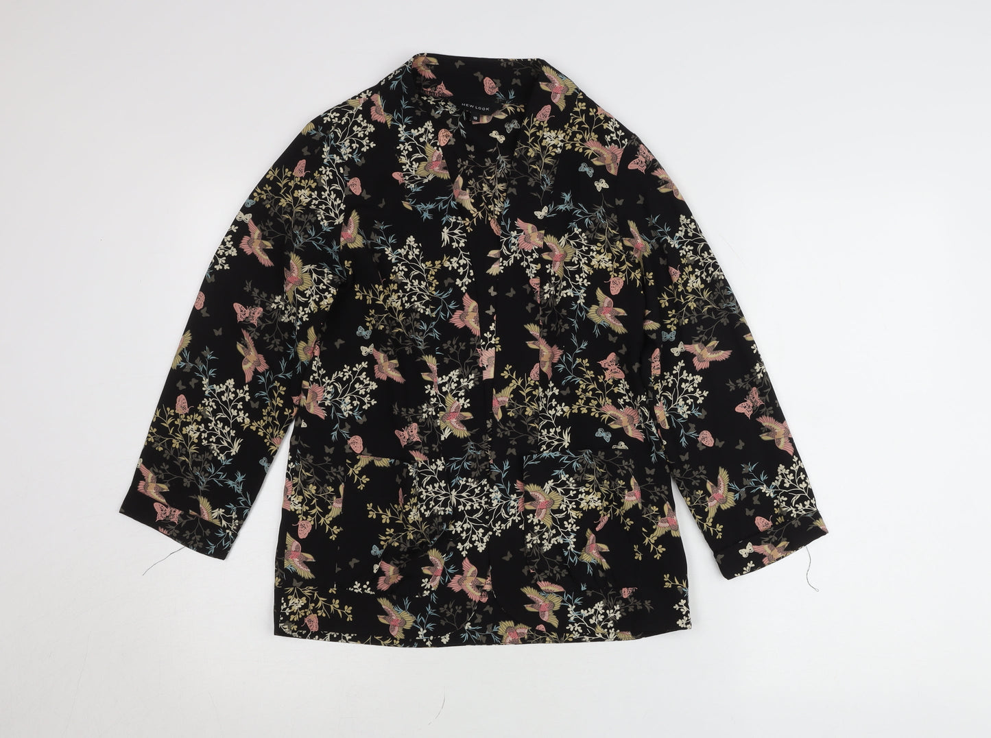 New Look Women’s Black Floral Butterfly Cardigan Size 10 Collared