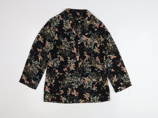 New Look Women’s Black Floral Butterfly Cardigan Size 10 Collared